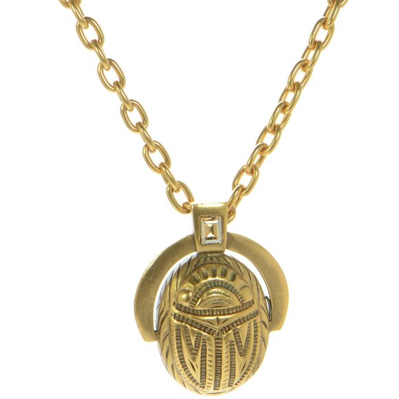 Vintage Oscar de la Renta Egyptian Scarab Pendant 31" Long Necklace
